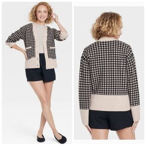 A New Day Houndstooth Sweater Cardigan sz L
